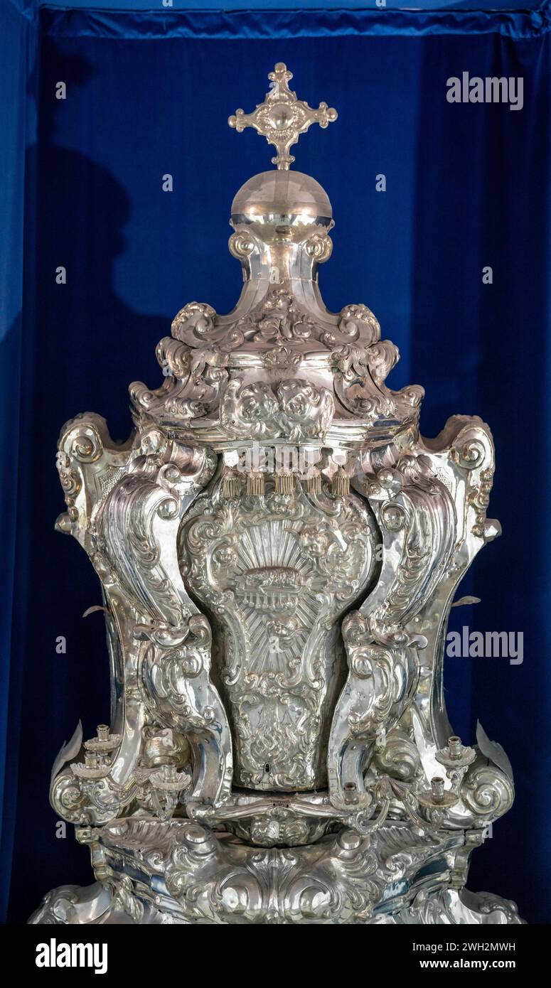 Mdina, Malta - 22 December, 2023: view of the solid silver Monstrance Throne in Mdina Cathedral Museum of Malta Stock Photo