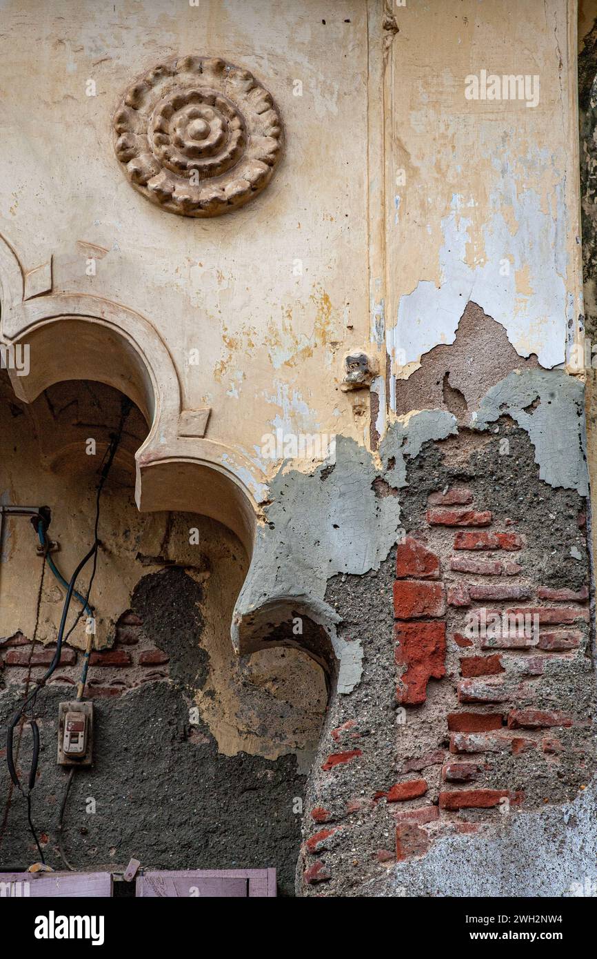 09 20 2006 Vintage Old Wall of Shri Jagannath Mahadev temple; Walkeshwar; Mumbai; Maharashtra; India; Asia Stock Photo