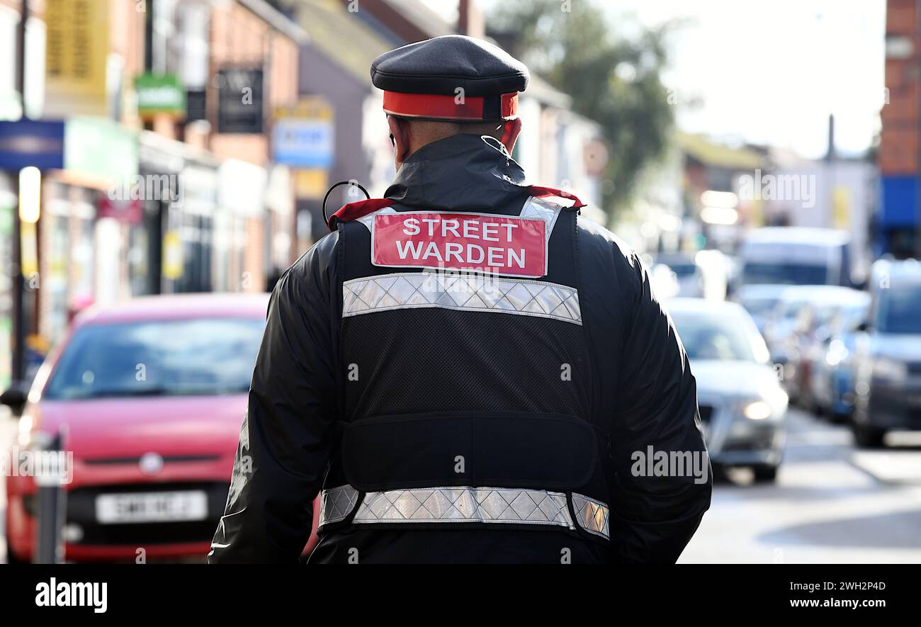 Street warden on patrol, Market Street, Loughborough, Leicestershire