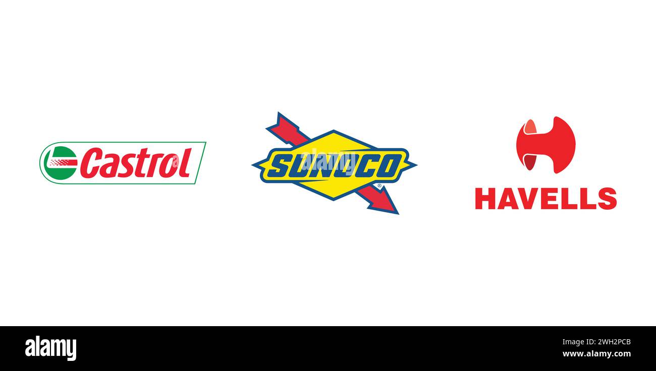 Havells, Castrol, Sunoco. Editorial brand emblem. Stock Vector