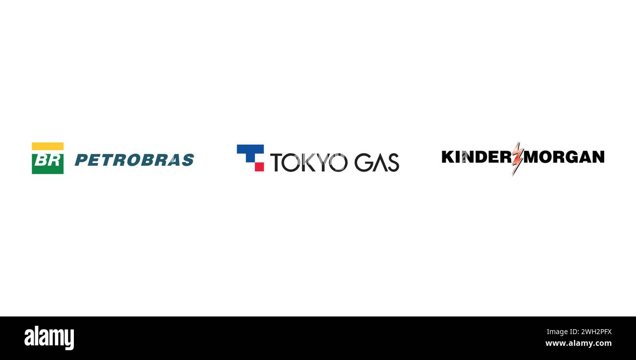 Petrobras, Kinder Morgan, Tokyo gas. Editorial brand emblem. Stock Vector