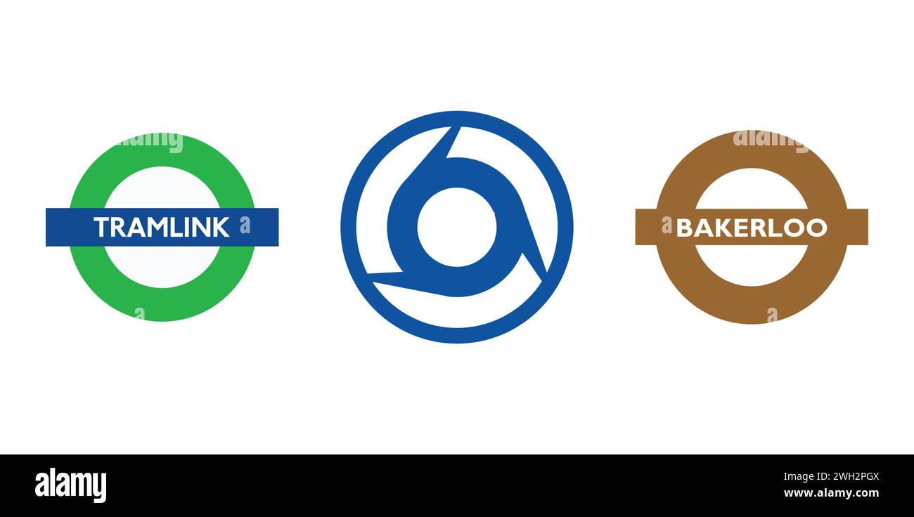 Kintetsu, Bakerloo, Tramlink. Editorial brand emblem Stock Vector Image
