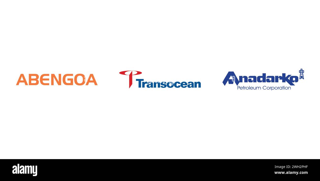Transocean, Anadarko Petroleum, Abengoa. Editorial brand emblem. Stock Vector
