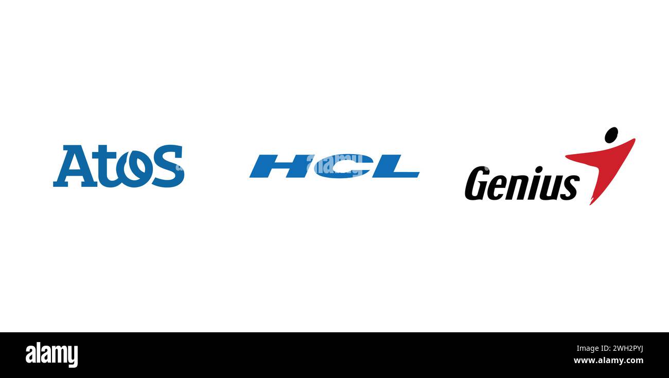 Atos, Genius, HCL Technologies. Editorial brand emblem Stock Vector