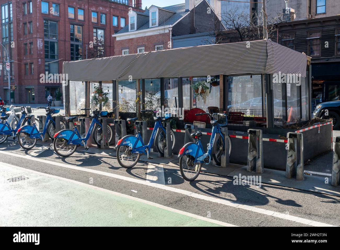 Restaurant dining shed in the roadway in the Chelsea neighborhood of