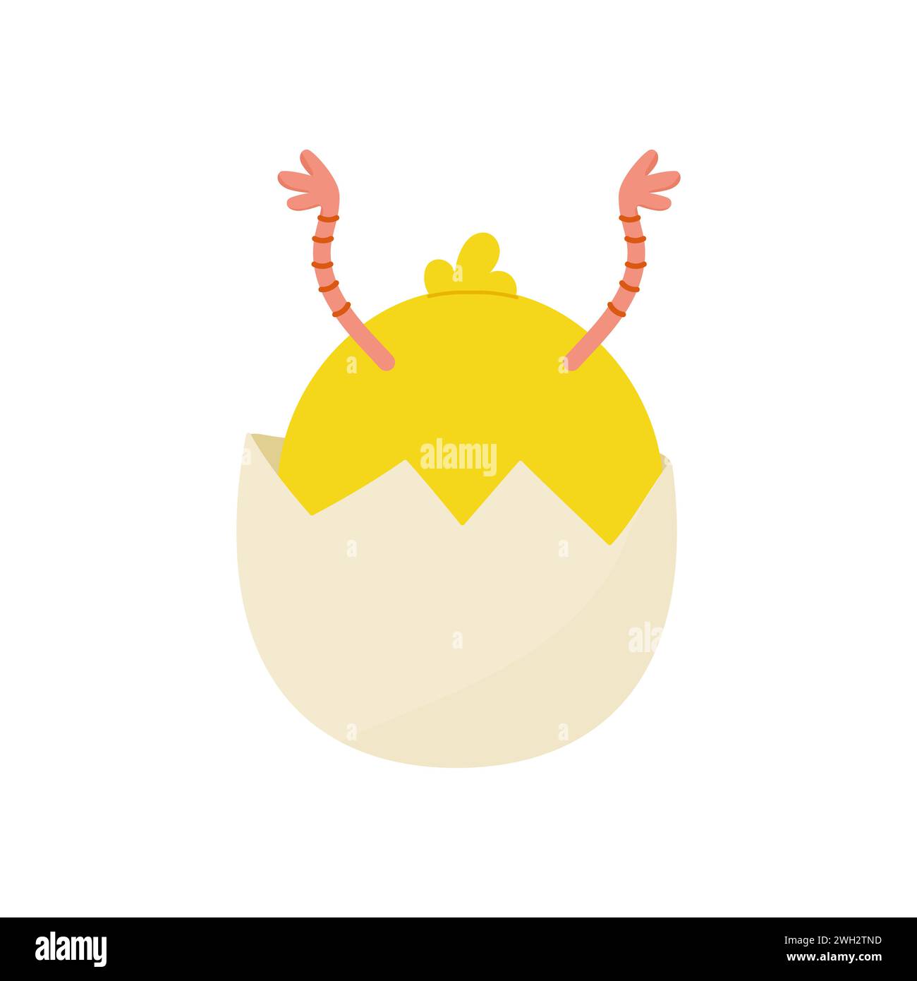 A cute Easter egg, with a chick in the shell upside down.  On a white isolated background vector Stock Vector