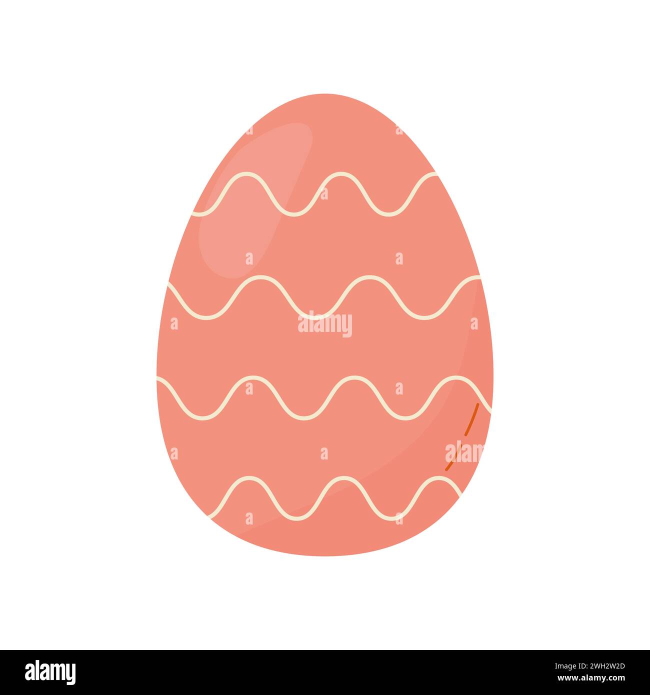 A cute easter egg, pink with wavy stripes.  On a white isolated background  vector Stock Vector