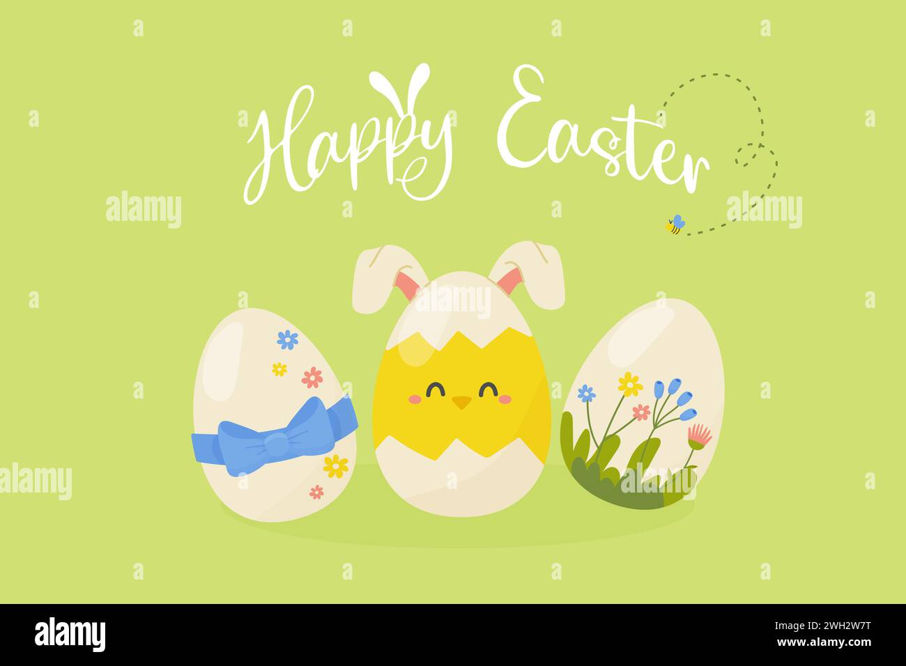 Happy Easter, postcard, banner for social networks with Easter eggs on light green background vector Stock Vector