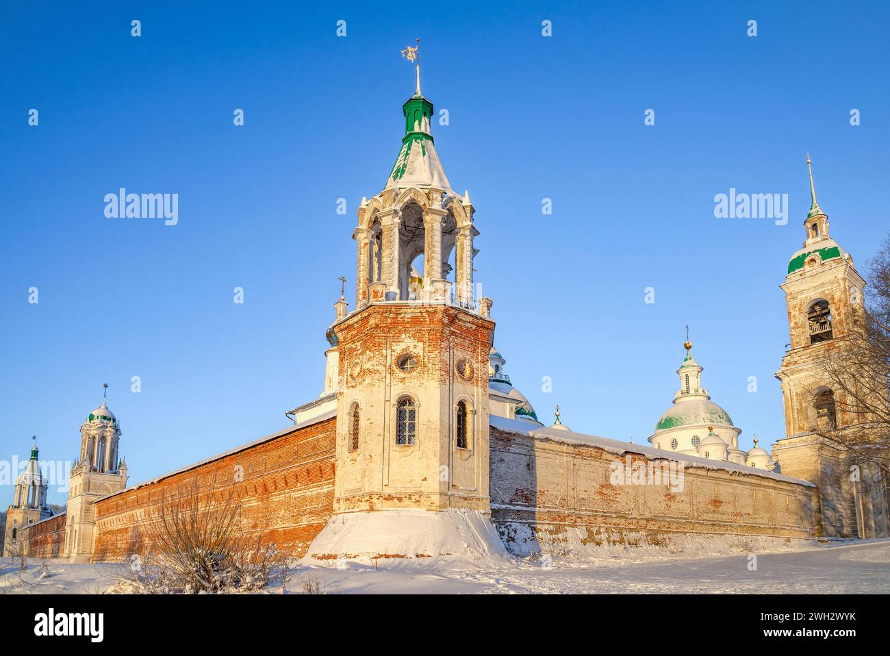 Towers of the ancient Spaso-Yakovlevsky Dmitriev Monastery. Rostov Veliky, Yaroslavl region. Golden ring of Russia Stock Photo