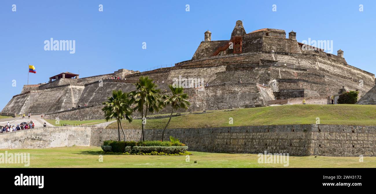 Cartagena, Colombia - 24 January 2024: Panoramic view of San Felipe de Barajas Castle in Cartagena. Stock Photo