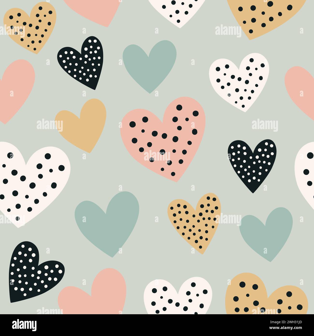 Hand drawn pattern with cute hearts Stock Vector