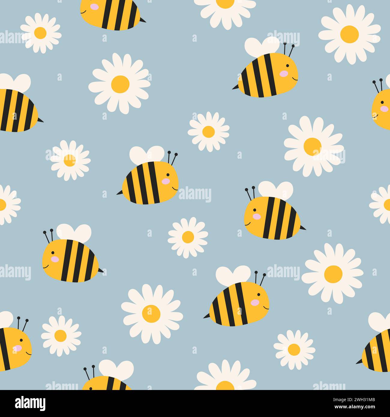 Cute pattern with bees and flowers Stock Vector