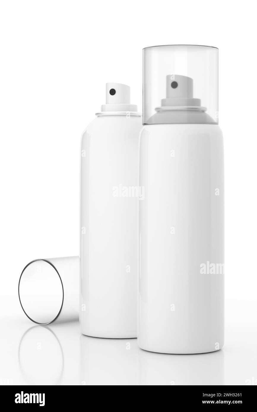 Blank White Deeodorant Perfume Spray Cans Mockup 3D Illustration