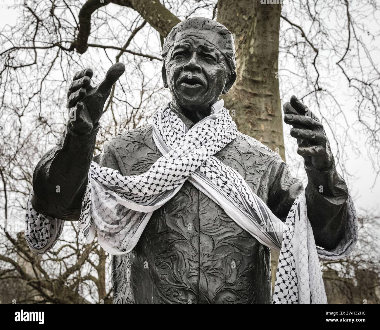 Westminster, London, UK. 07th Feb, 2024. The Nelson Mandela Statue is