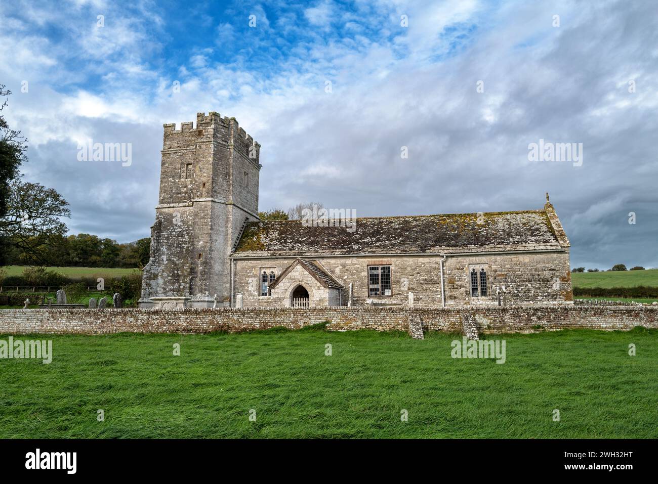 Whitcombe church, in the parish of Whitcombe, Dorset, England. Dating from the 12th Century, this medieval church is in the Norman perpendicular style Stock Photo