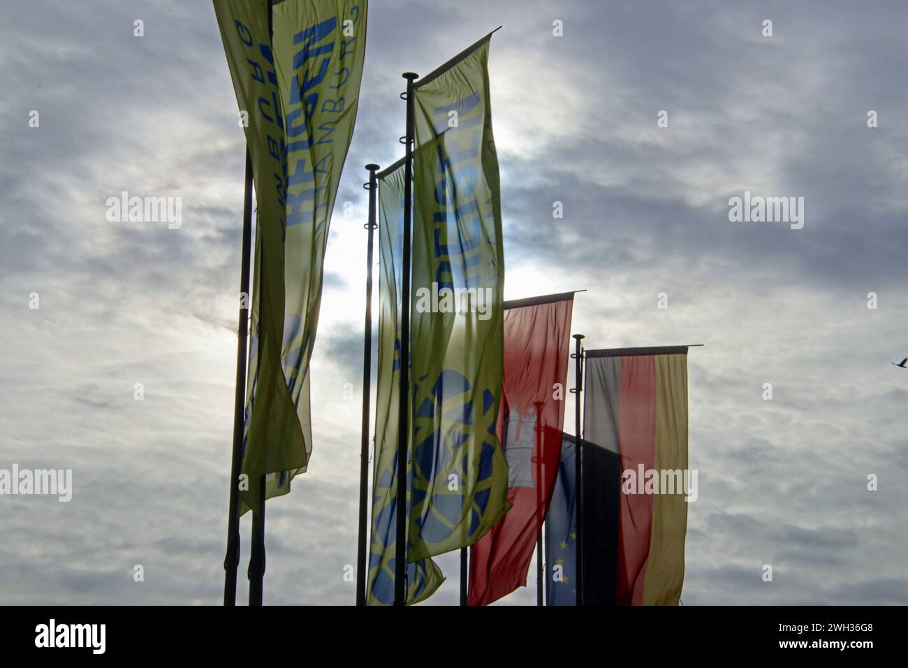  Reisemesse in Hamburg 2024. Fahnen vor den Messehallen in Hamburg Motiv 