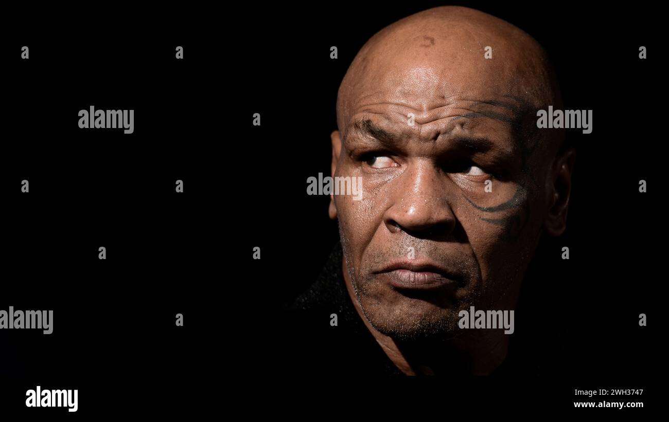 Turin, Italy. 7 February 2024. Mike Tyson, American former professional boxer, looks on during a
