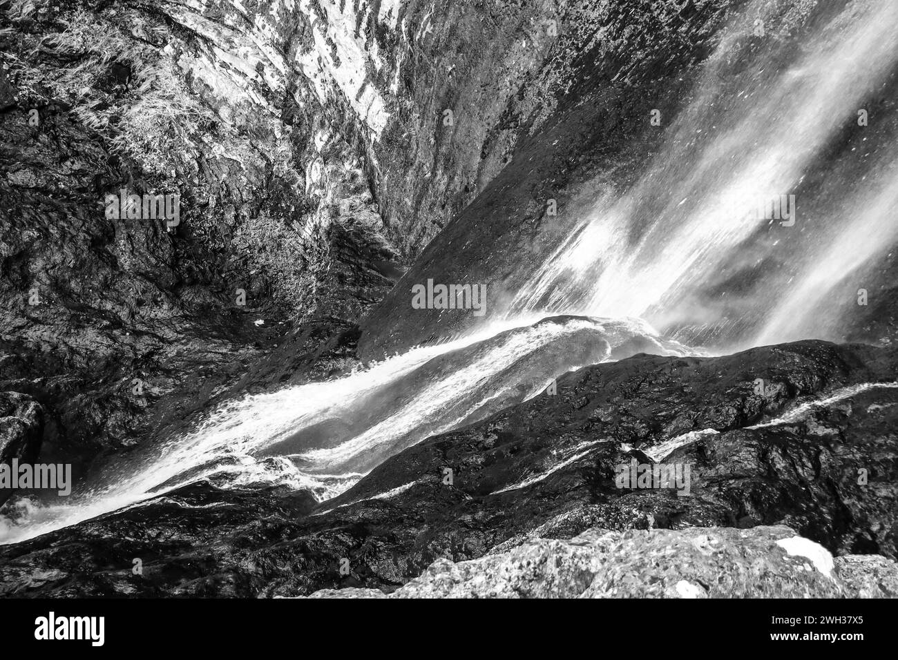 Waterfall in Nacimiento del Rio Mundo in Sierra de Alcaraz, Albacete province, Spain Stock Photo