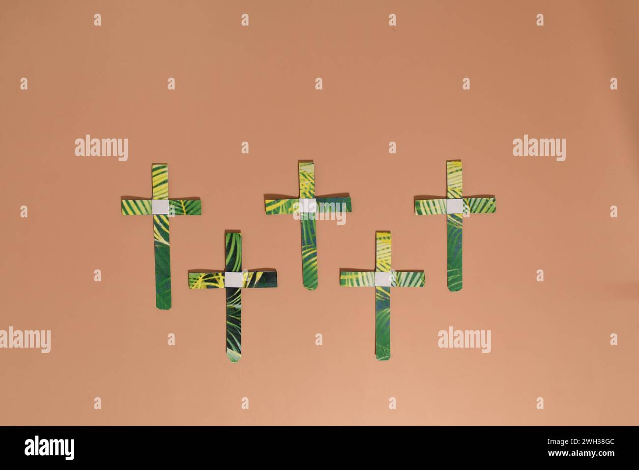 Palm Sunday crosses made of paper. Paper craft. Palm Sunday concept Stock Photo