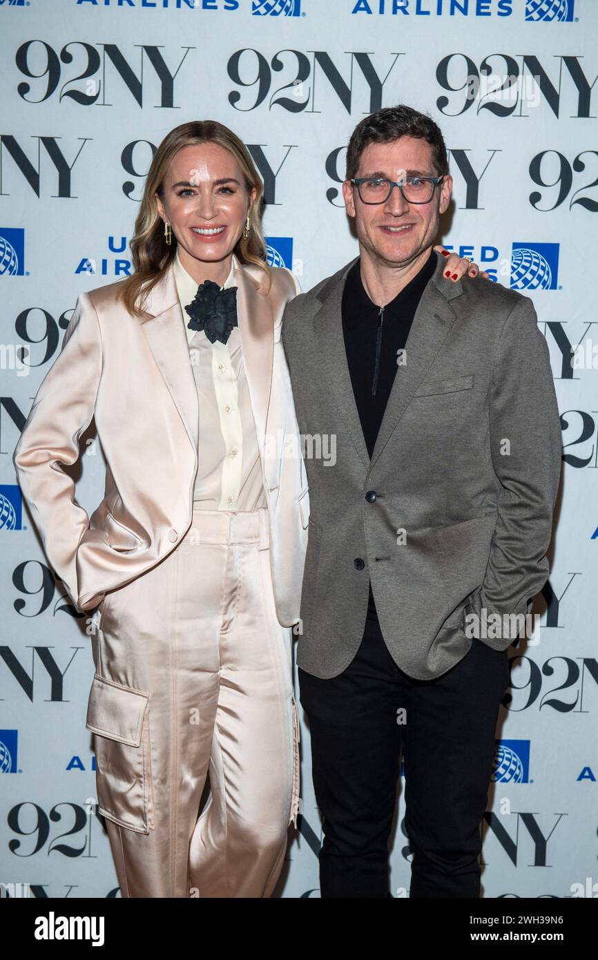 New York, United States. 06th Feb, 2024. In the Spotlight: 'Oppenheimer' Emily Blunt in Conversation with MTV's Josh Horowitz. Emily Blunt and Josh Horowitz are attending a discussion of the film ''Oppenheimer'' at the 92nd Street Y in New York City, USA, on February 6, 2024. (Photo by Thenews2/NurPhoto) Credit: NurPhoto SRL/Alamy Live News Stock Photo