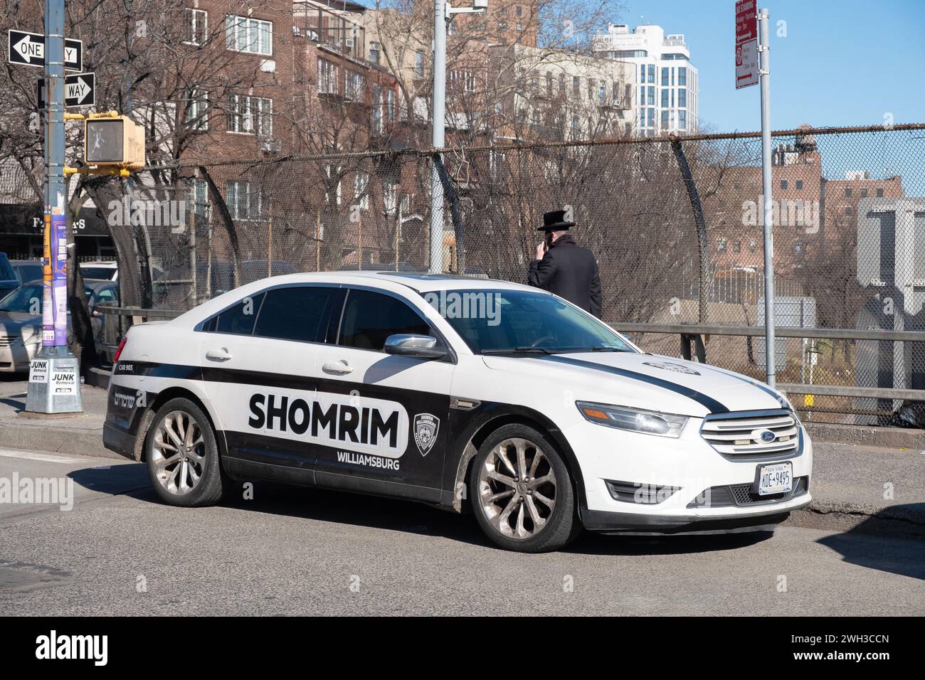 A car from Shomrim, a Jewish civilian patrol unit, protecting orthodox Jews from antisemitic peoples and behavior. Stock Photo
