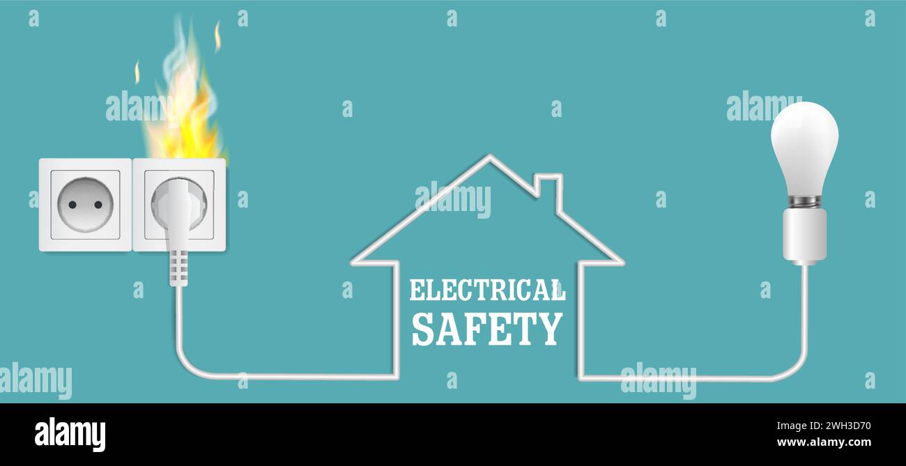 Electrical safety hazards vector poster banner design template. House in which socket outlet