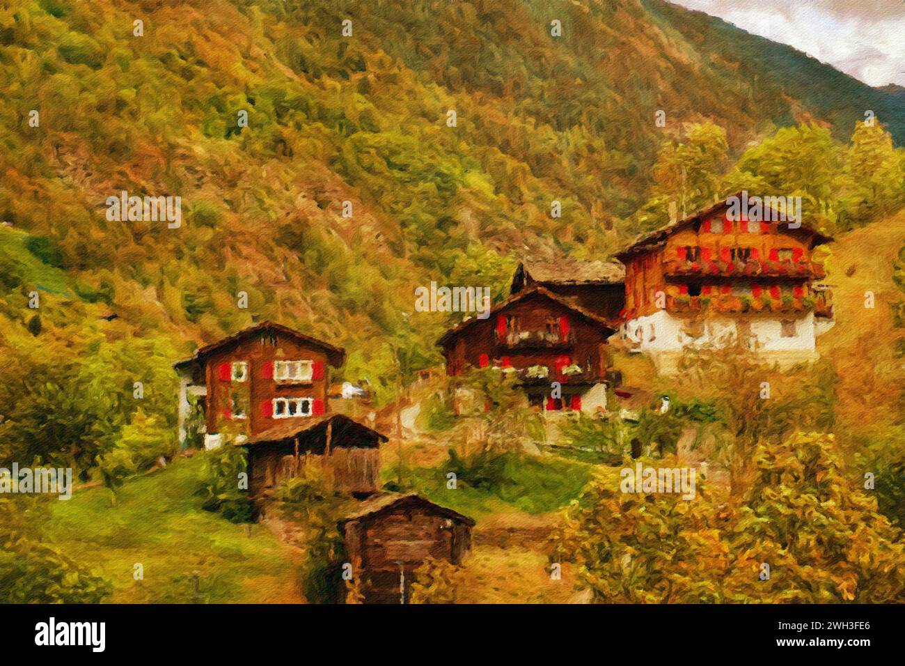 Autumn on the Simplon Pass, Switzerland. Stock Photo