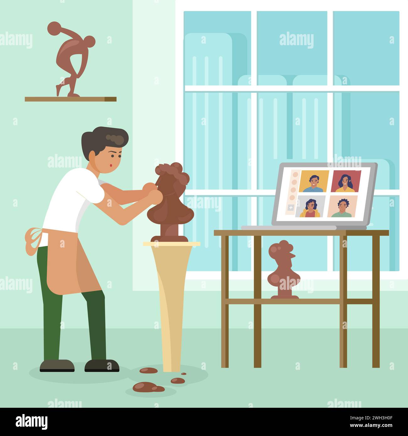 Sculpting masterclass online video course, vector flat illustration