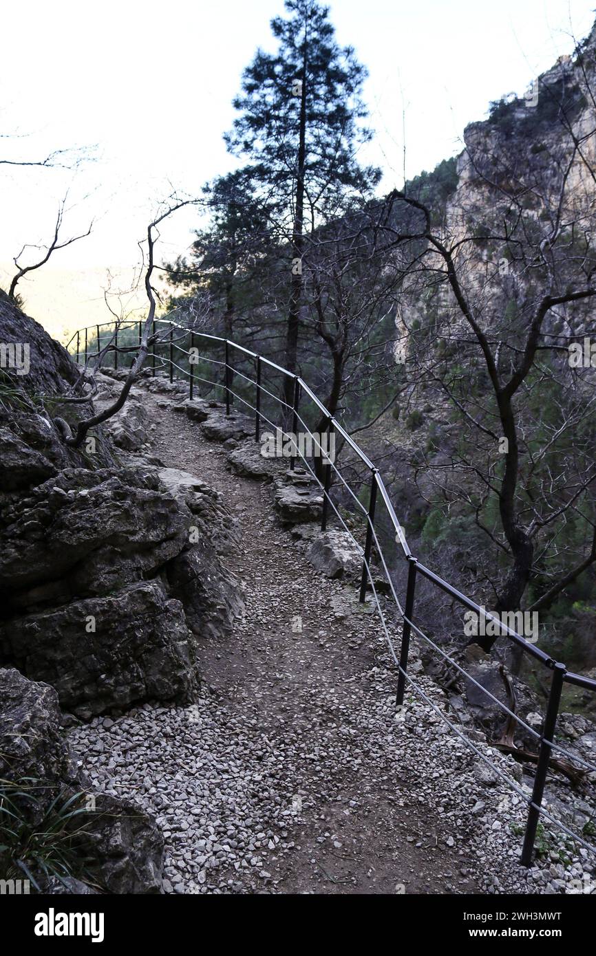 Hiking route in Nacimiento del Rio Mundo in Sierra de Alcaraz, Albacete province, Spain Stock Photo