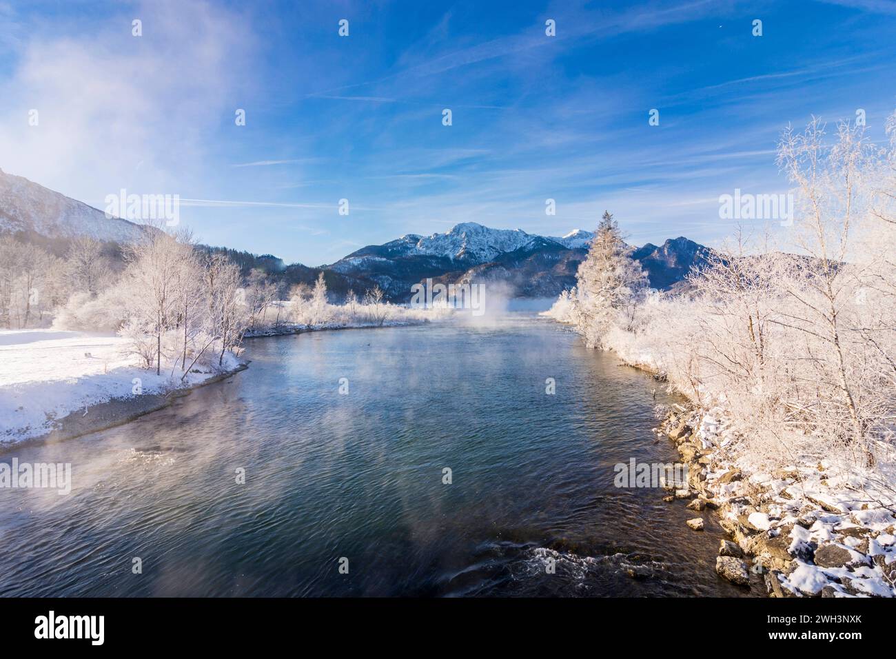 Outflow Of River Loisach From Lake Kochelsee Snow Hoarfrost Kochel Am outflow-of-river-loisach-from-lake-kochelsee-snow-hoarfrost-kochel-am