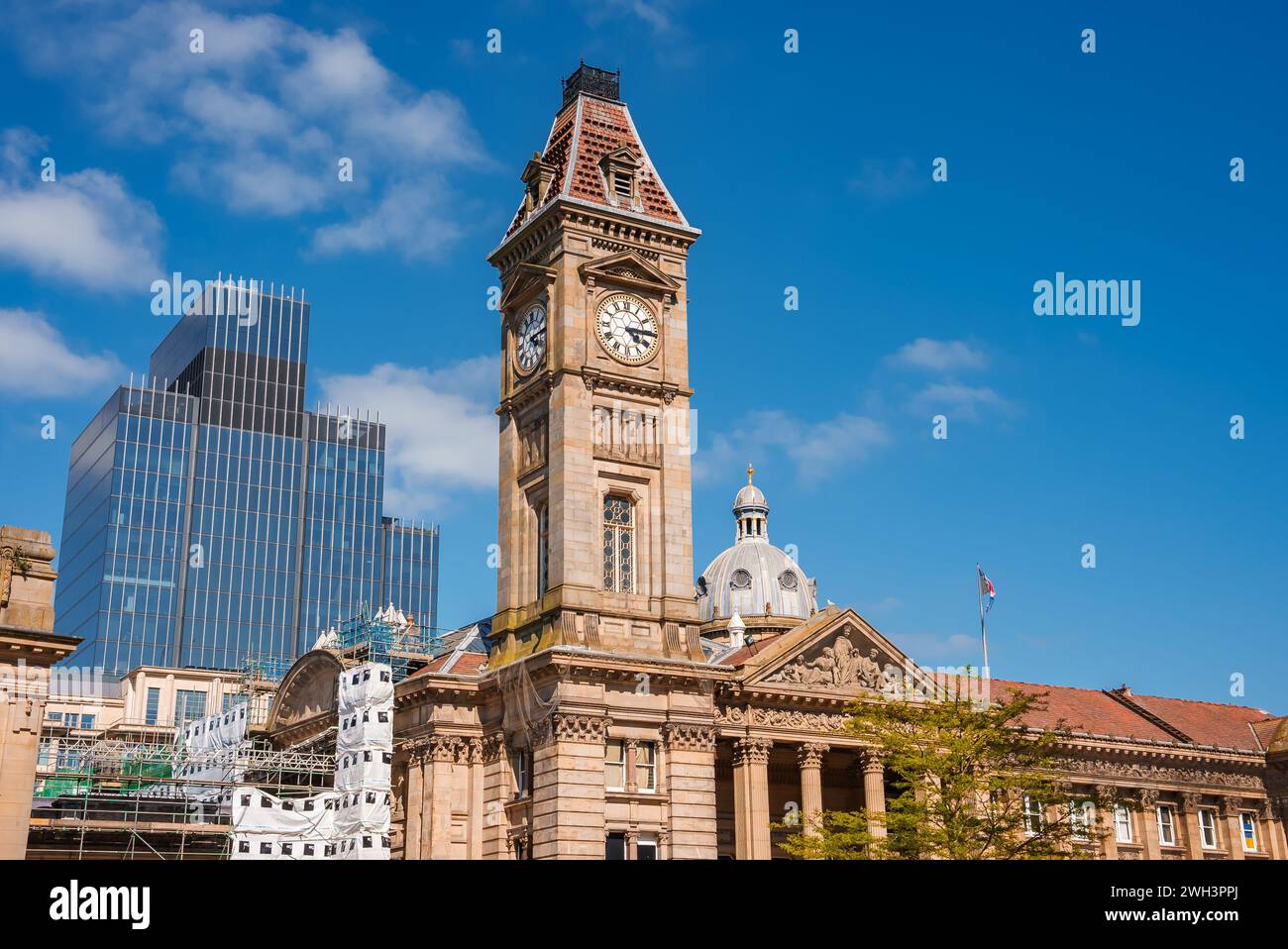 Victorian Era Clock Tower Stands Among Modern Structures, Birmingham, UK Stock Photo