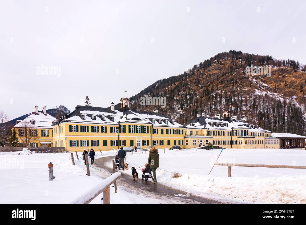 former spa Wildbad Kreuth, snow Kreuth Oberbayern, Tegernsee-Schliersee Bayern, Bavaria Germany Stock Photo