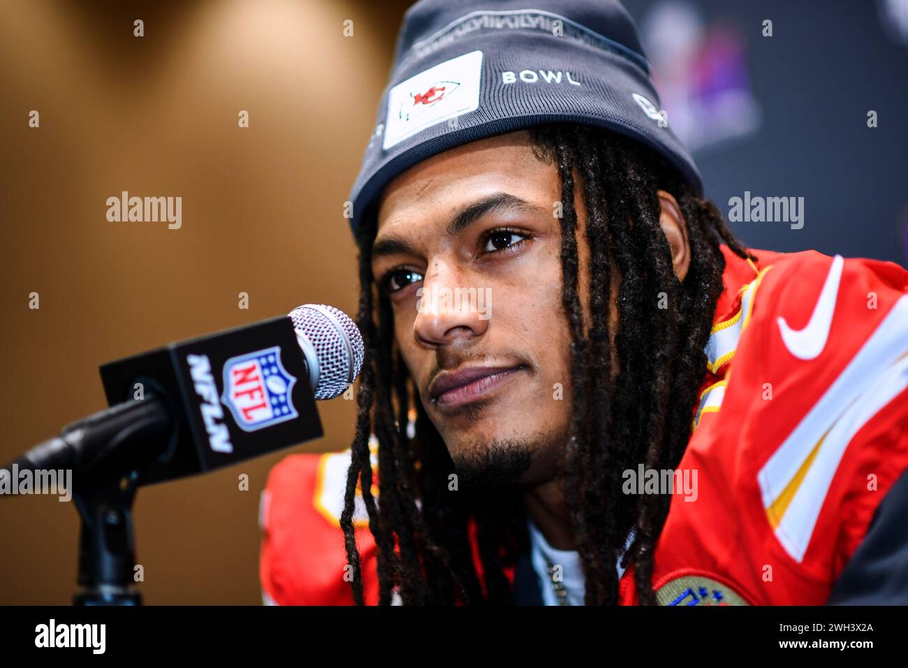 Kansas City Chiefs' Isiah Pacheco during a media day at the Westin Lake Las Vegas Resort and Spa, Henderson. Picture date: Wednesday February 7, 2024. Stock Photo