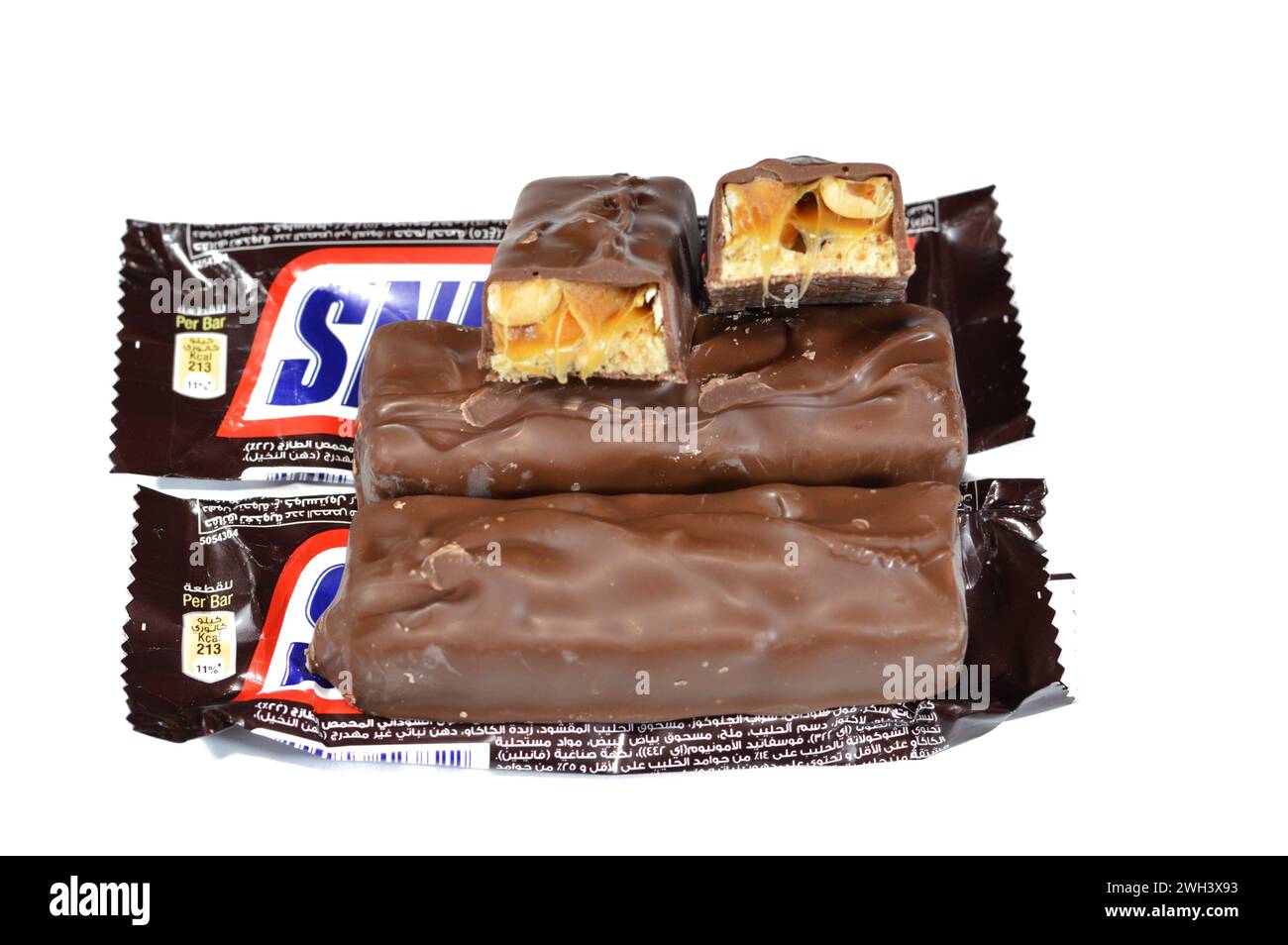 Cairo, Egypt, February 4 2024 Snickers, a brand of chocolate bar consisting of nougat topped