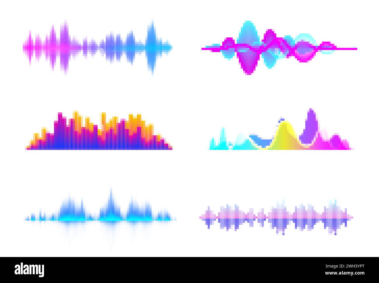 Colorful sound waves. Audio signal wave, color gradient music waveforms ...