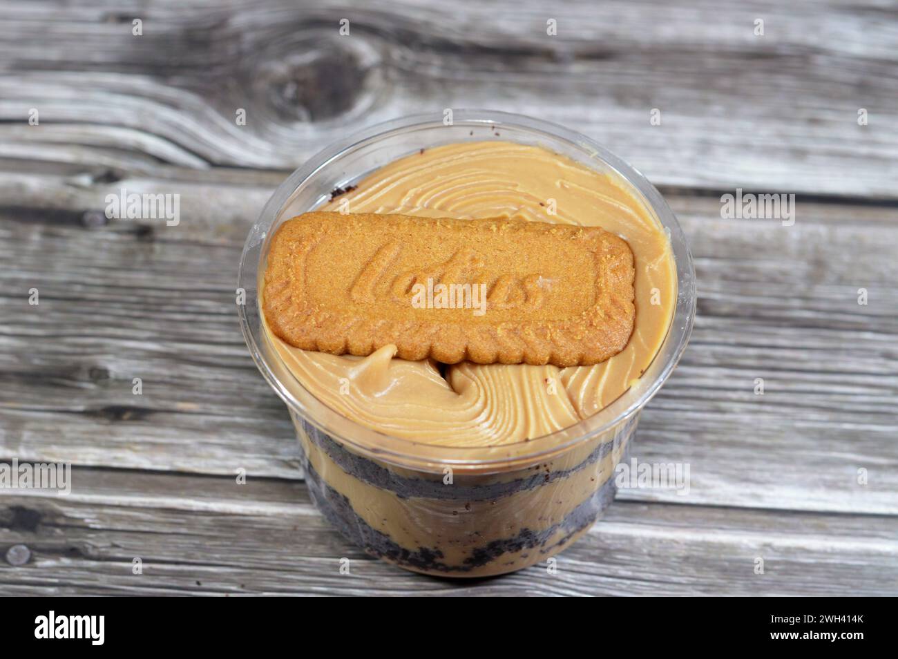 Cairo, Egypt, February 5 2024 Lotus biscuit and biscuit cream mousse
