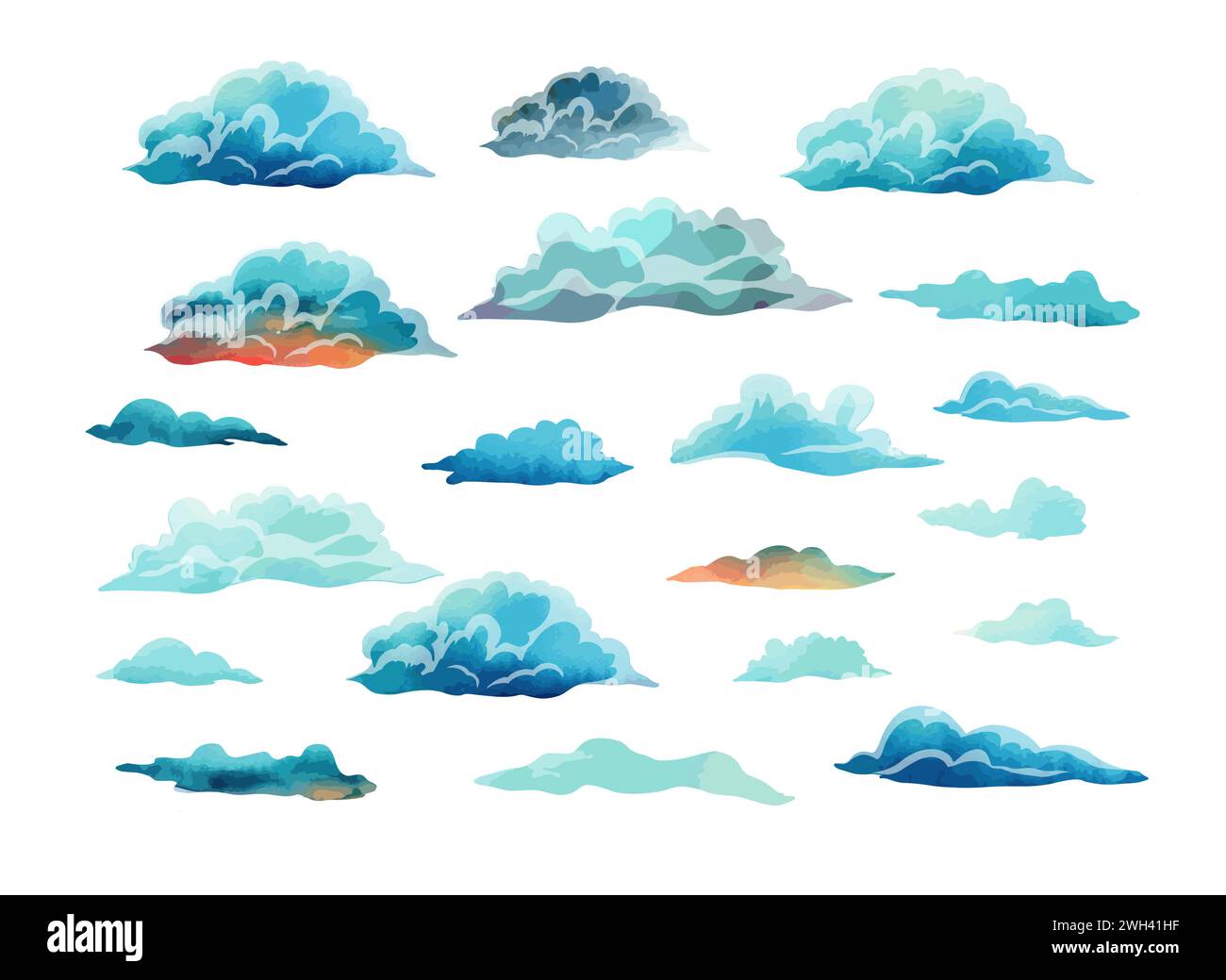 Set of cloud objects. hand drawing. Not AI. Vector illustration Stock Vector