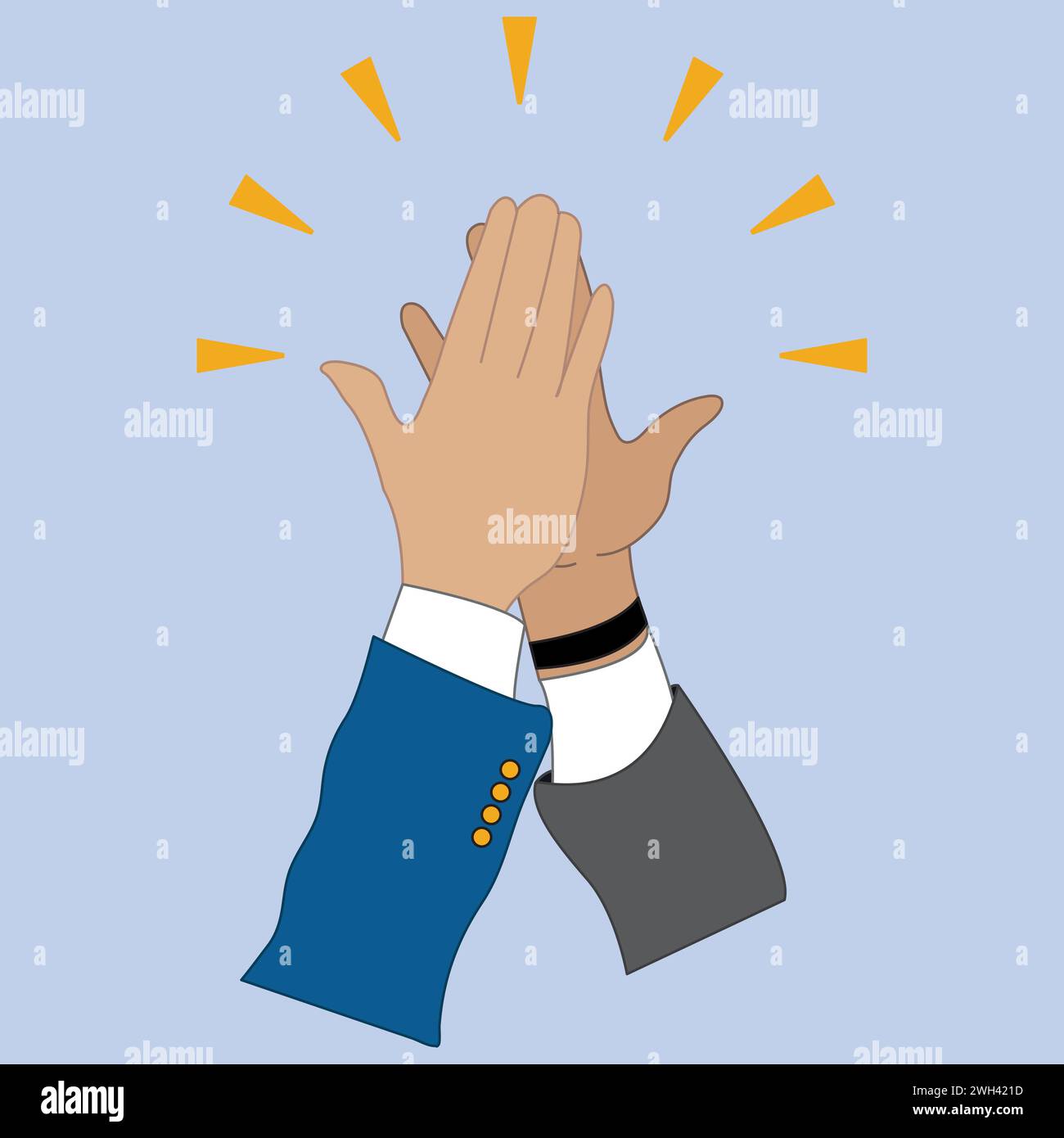 Two hands doing a high five clapping gesture. Teamwork, friendship or partnership concept Stock Vector