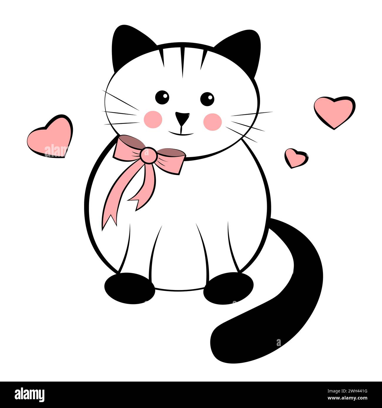 Cat with pink bow on white background Stock Vector Image & Art - Alamy