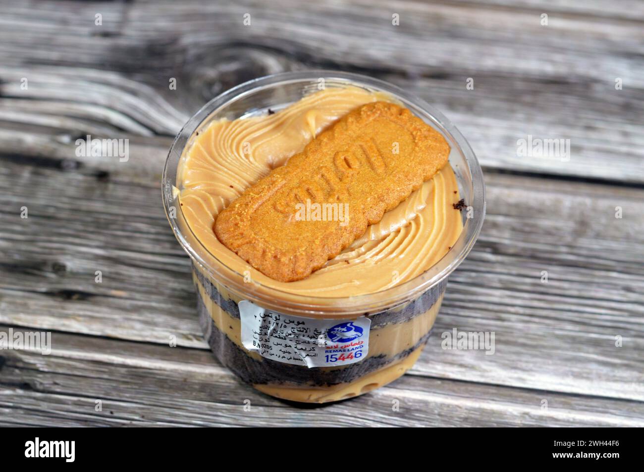 Cairo, Egypt, February 5 2024 Lotus biscuit and biscuit cream mousse