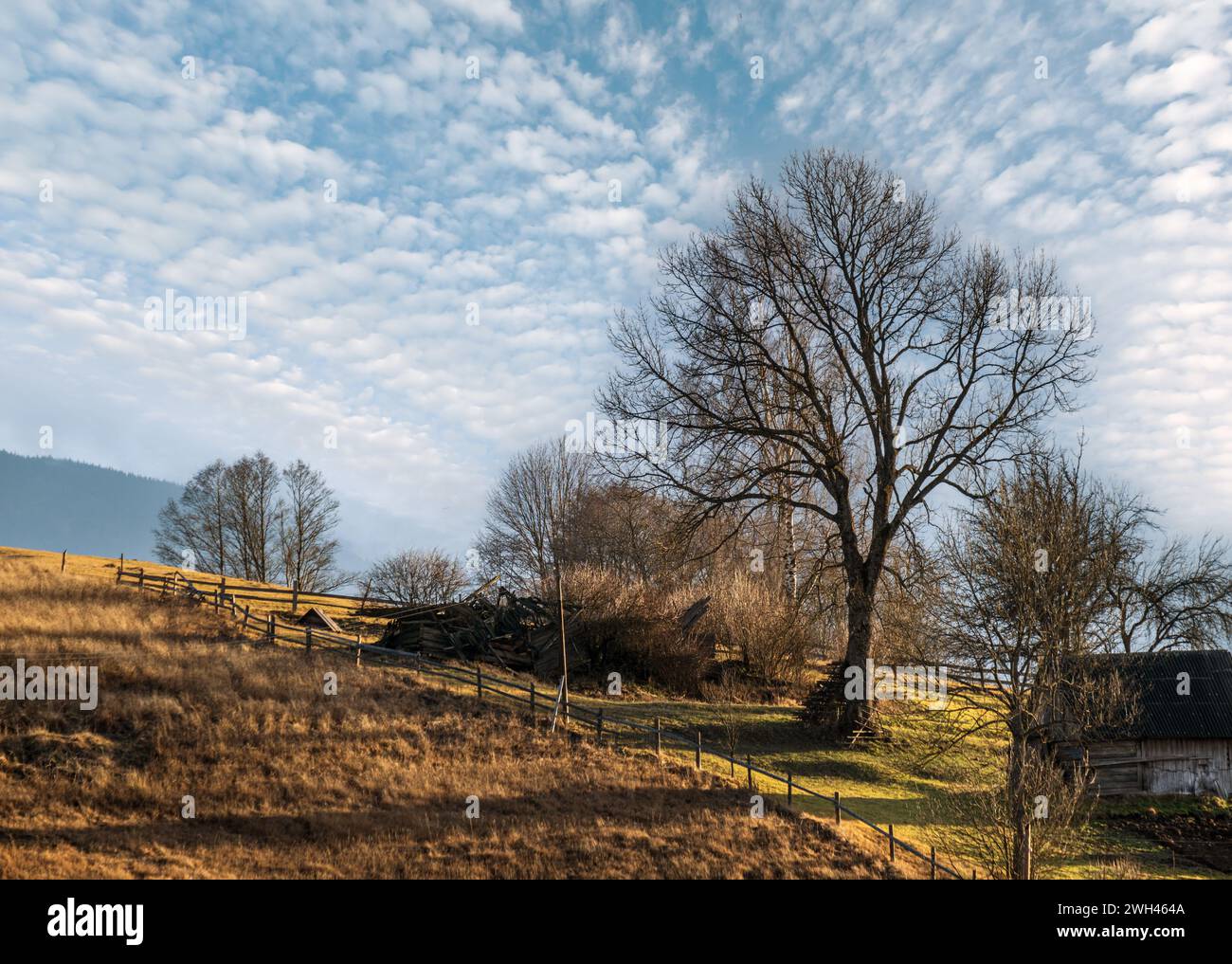Last good weather days in autumn mountain countryside. Peaceful ...