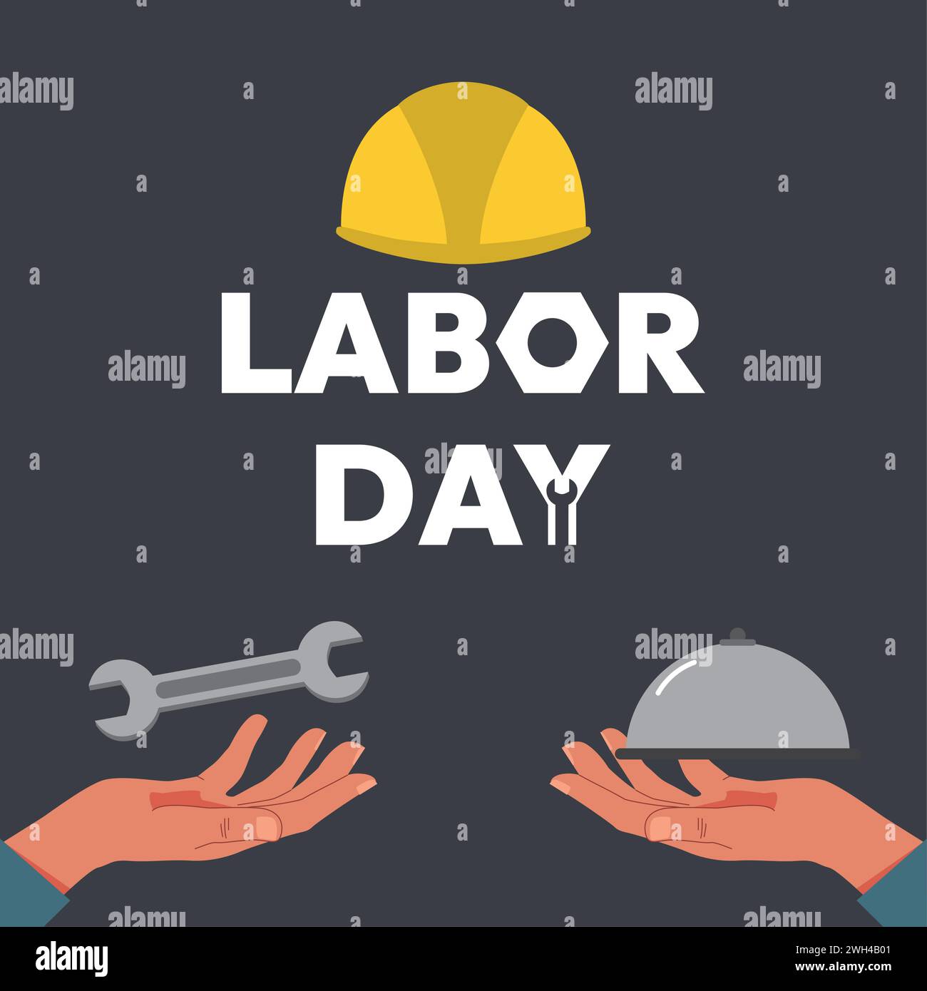 Labor day template with tools and construction helmet Vector Stock ...
