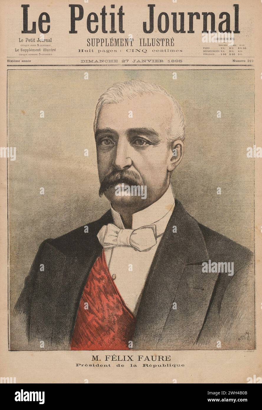 Portrait of French president of the Republic Félix Faure, on cover of Le Petit Journal. January 27, 1895 Stock Photo