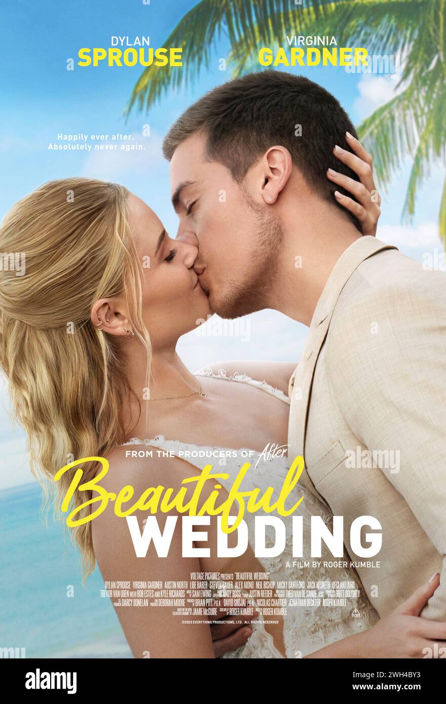 Beautiful Wedding (2024) directed by Roger Kumble and starring Dylan Sprouse, Virginia Gardner and Alex Aiono. In this sequel to Beautiful Disaster, Abby and Travis discover they are married after a crazy night in Las Vegas and head to Mexico for a honeymoon with friends and family. US advance poster ***EDITORIAL USE ONLY***. Credit: BFA / Voltage Pictures Stock Photo