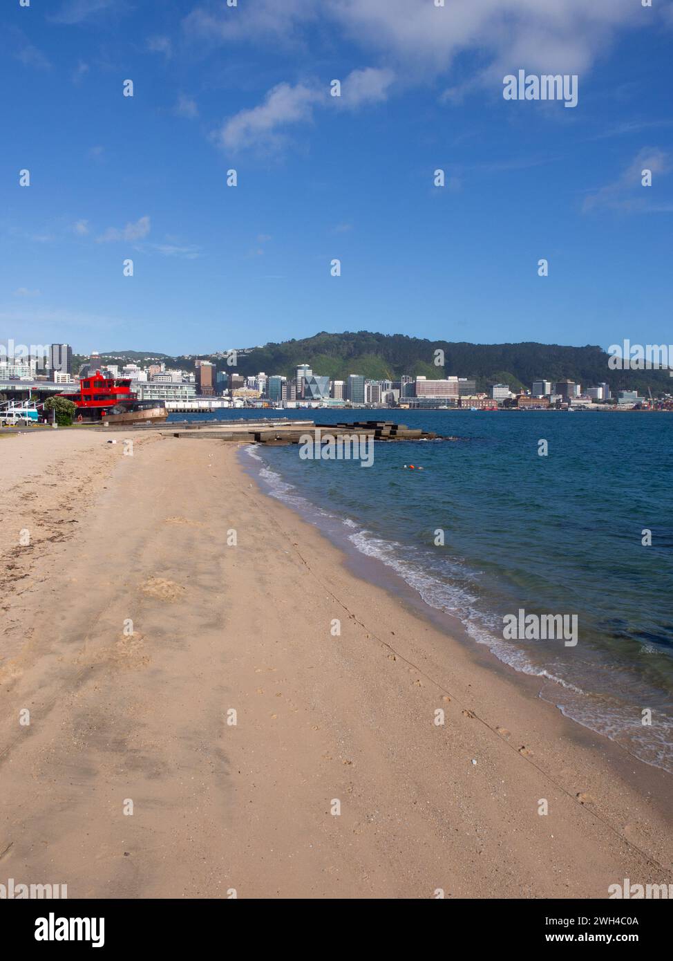 Sand Along The Beach At Oriental Bay Wellington Stock Photo