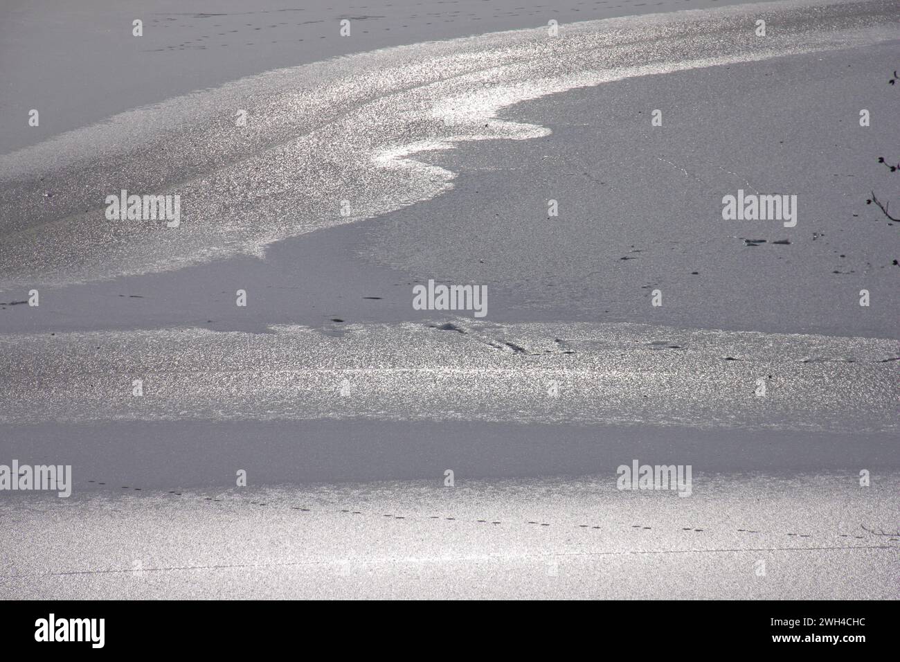 Frozen lake in winter in the mountains. Photo taken in Auvergne Stock Photo