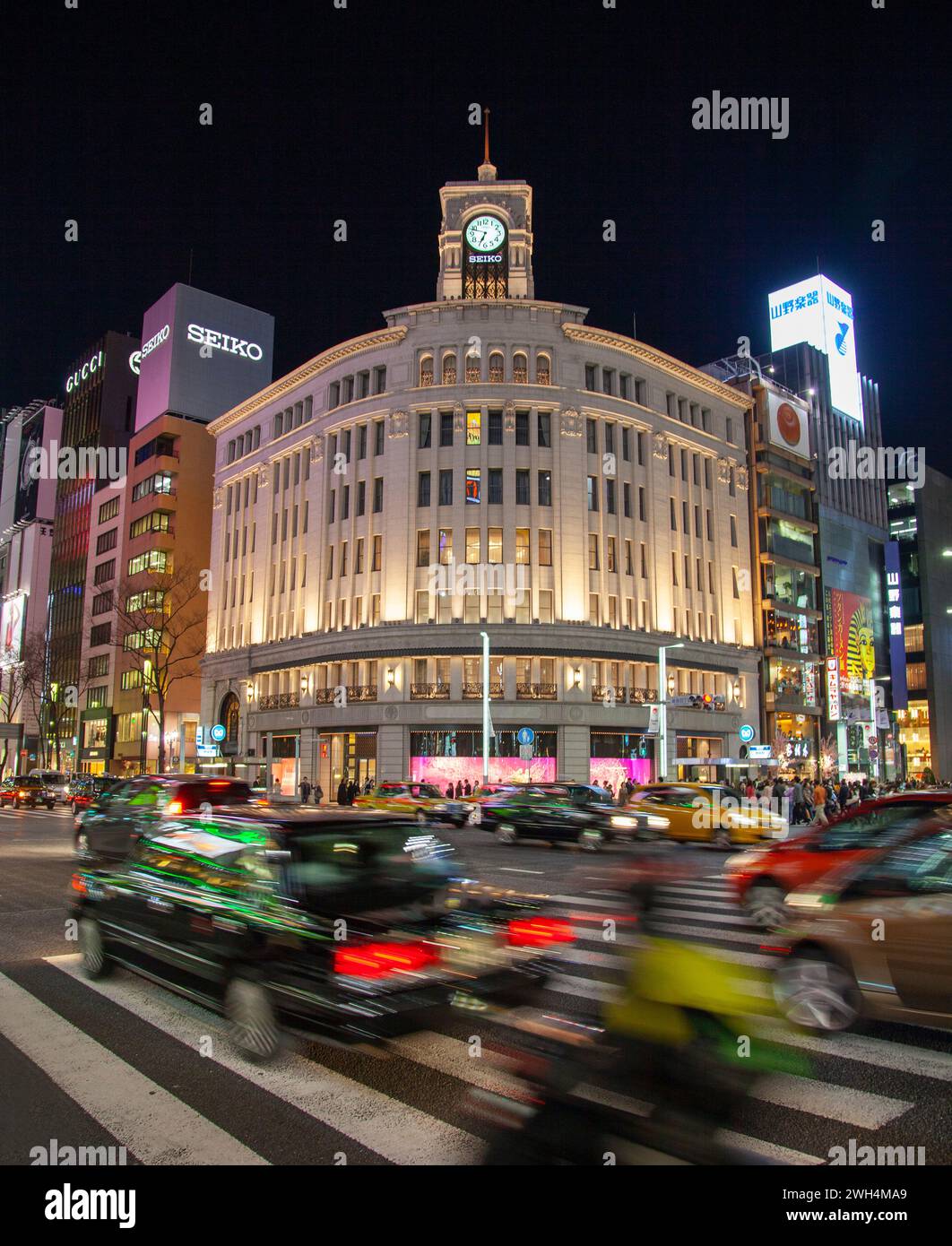 The Ginza Wako building in Ginza is the department stores flagship building in Japan and known for it's upscale products. Stock Photo