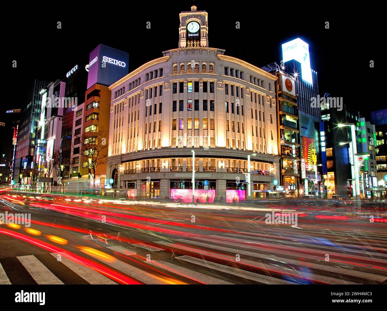 The Ginza Wako building in Ginza is the department stores flagship building in Japan and known for it's upscale products. Stock Photo