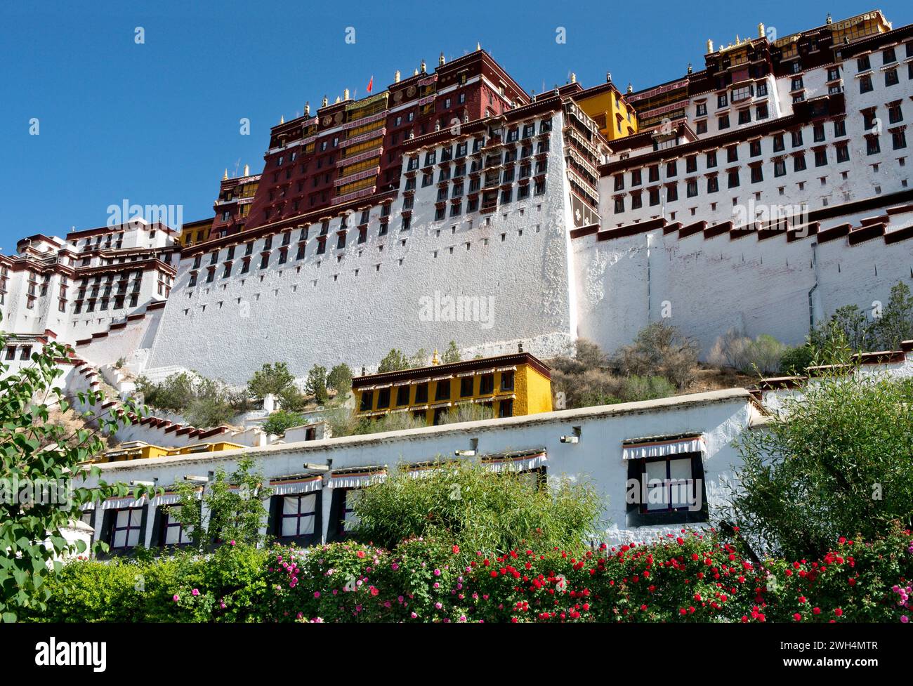 Once home to the Dalai Lama, Potala Palace was designated a UNESCO World Heritage Site in 1994 and is a popular tourist attraction in Lhasa. Stock Photo
