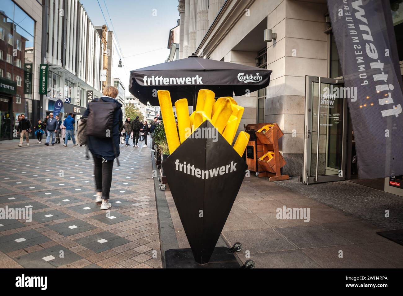 picture of a Frittenwerk logo on their local restaurant in Essen, Germany. Frittenwerk is a German fast food specialized in fries. Frittenwerk is a fa Stock Photo